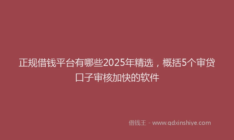 正规借钱平台有哪些2025年精选，概括5个审贷口子审核加快的软件