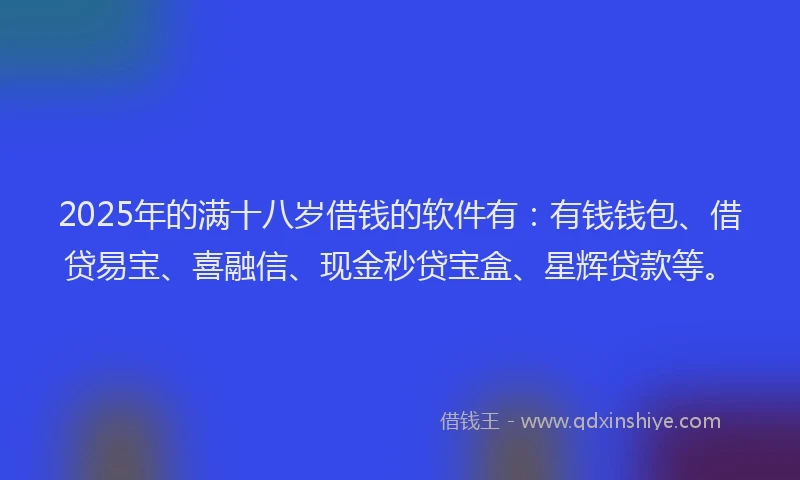 2025年的满十八岁借钱的软件有：有钱钱包、借贷易宝、喜融信、现金秒贷宝盒、星辉贷款等。