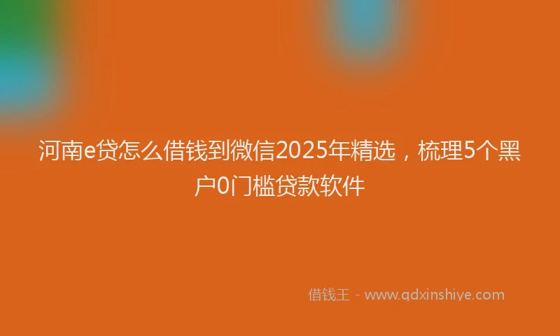 河南e贷怎么借钱到微信2025年精选，梳理5个黑户0门槛贷款软件