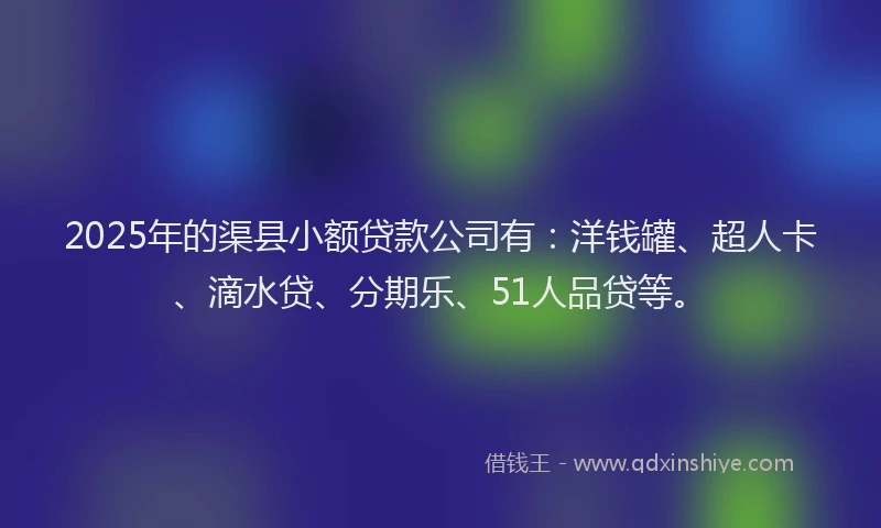 2025年的渠县小额贷款公司有：洋钱罐、超人卡、滴水贷、分期乐、51人品贷等。
