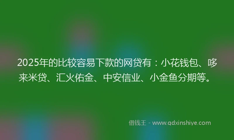 2025年的比较容易下款的网贷有：小花钱包、哆来米贷、汇火佑金、中安信业、小金鱼分期等。