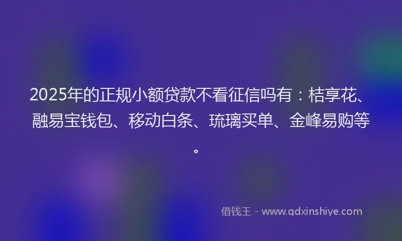 2025年的正规小额贷款不看征信吗有：桔享花、融易宝钱包、移动白条、琉璃买单、金峰易购等。