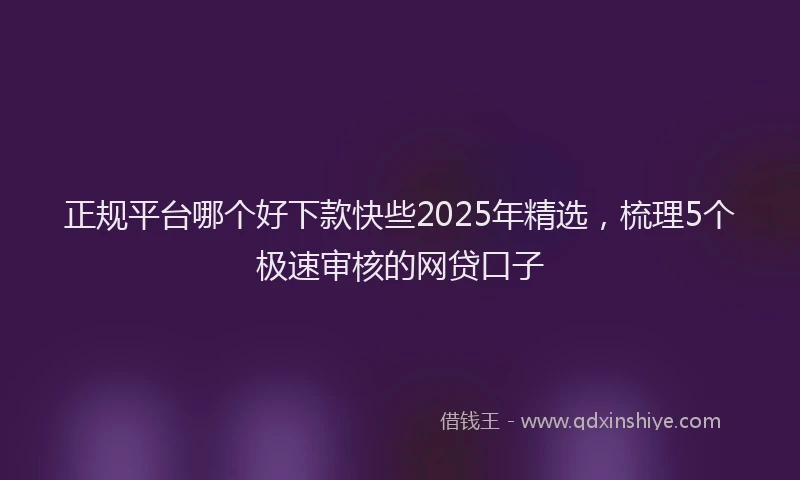 正规平台哪个好下款快些2025年精选，梳理5个极速审核的网贷口子
