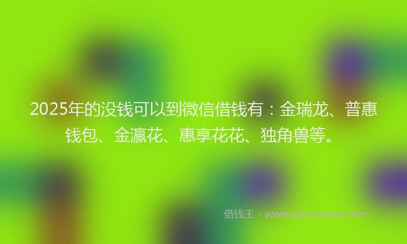 2025年的没钱可以到微信借钱有：金瑞龙、普惠钱包、金瀛花、惠享花花、独角兽等。