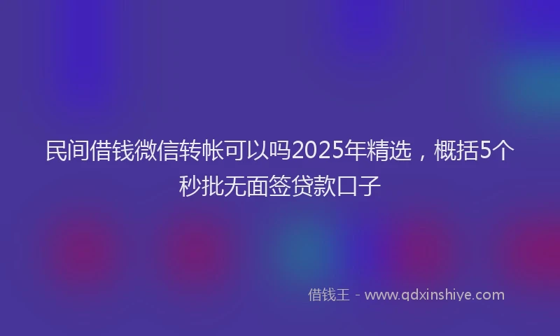 民间借钱微信转帐可以吗2025年精选，概括5个秒批无面签贷款口子