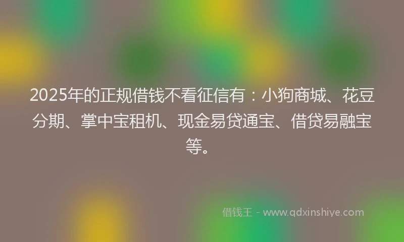 2025年的正规借钱不看征信有：小狗商城、花豆分期、掌中宝租机、现金易贷通宝、借贷易融宝等。