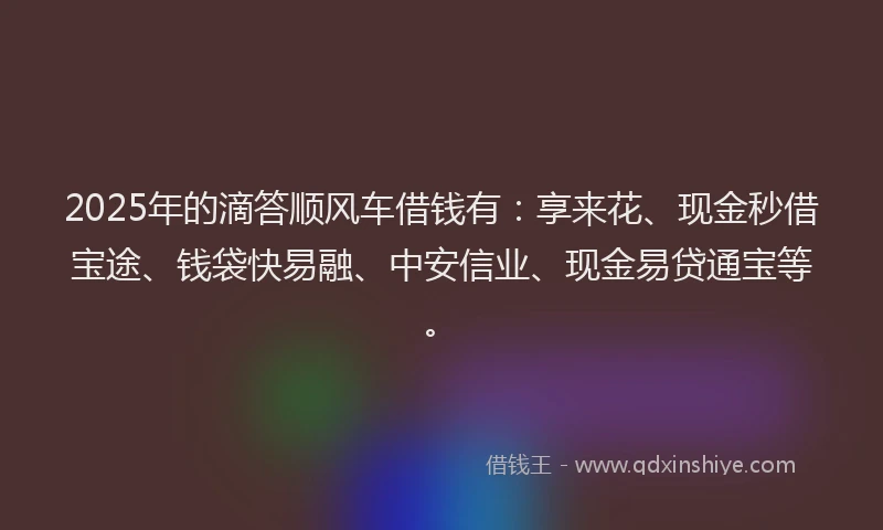 2025年的滴答顺风车借钱有：享来花、现金秒借宝途、钱袋快易融、中安信业、现金易贷通宝等。