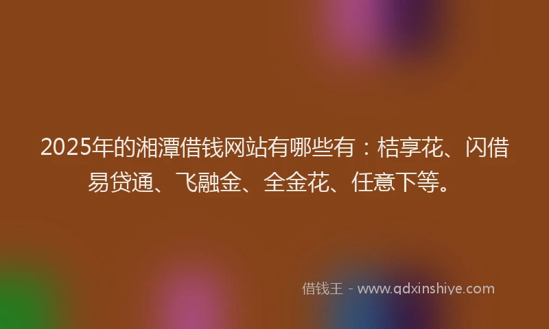 2025年的湘潭借钱网站有哪些有：桔享花、闪借易贷通、飞融金、全金花、任意下等。