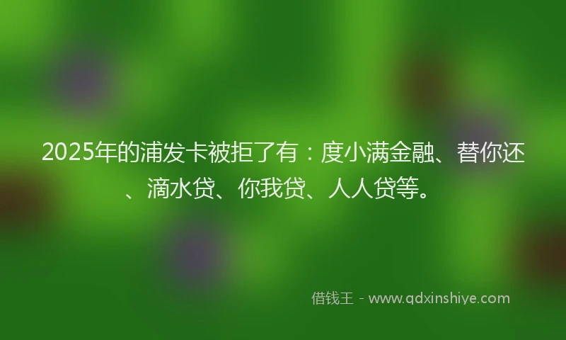 2025年的浦发卡被拒了有：度小满金融、替你还、滴水贷、你我贷、人人贷等。