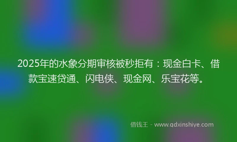 2025年的水象分期审核被秒拒有：现金白卡、借款宝速贷通、闪电侠、现金网、乐宝花等。