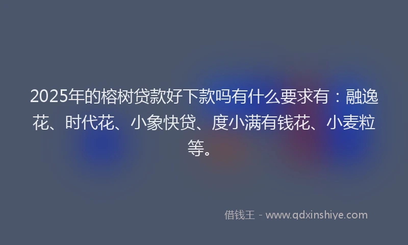 2025年的榕树贷款好下款吗有什么要求有：融逸花、时代花、小象快贷、度小满有钱花、小麦粒等。