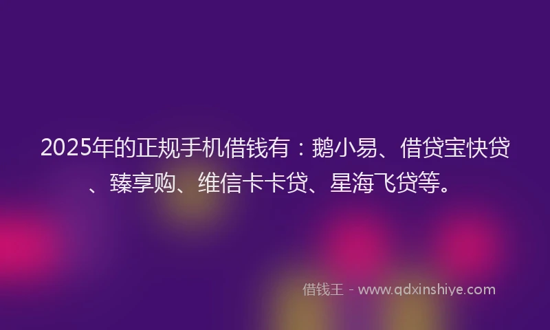 2025年的正规手机借钱有：鹅小易、借贷宝快贷、臻享购、维信卡卡贷、星海飞贷等。