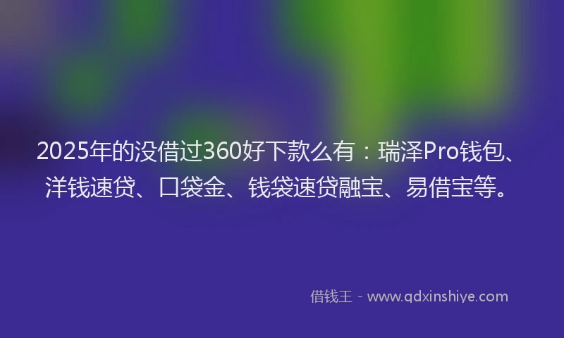 2025年的没借过360好下款么有：瑞泽Pro钱包、洋钱速贷、口袋金、钱袋速贷融宝、易借宝等。