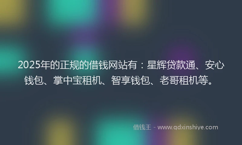2025年的正规的借钱网站有：星辉贷款通、安心钱包、掌中宝租机、智享钱包、老哥租机等。