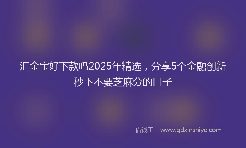 汇金宝好下款吗2025年精选，分享5个金融创新秒下不要芝麻分的口子