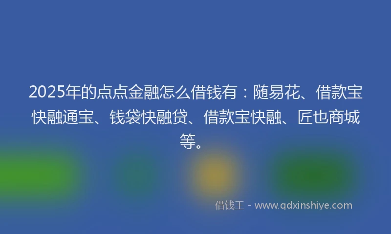 2025年的点点金融怎么借钱有：随易花、借款宝快融通宝、钱袋快融贷、借款宝快融、匠也商城等。