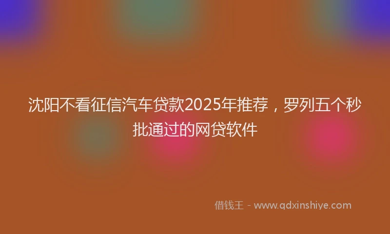 沈阳不看征信汽车贷款2025年推荐，罗列五个秒批通过的网贷软件