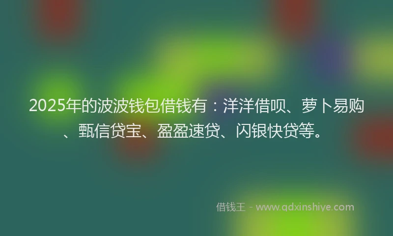 2025年的波波钱包借钱有：洋洋借呗、萝卜易购、甄信贷宝、盈盈速贷、闪银快贷等。
