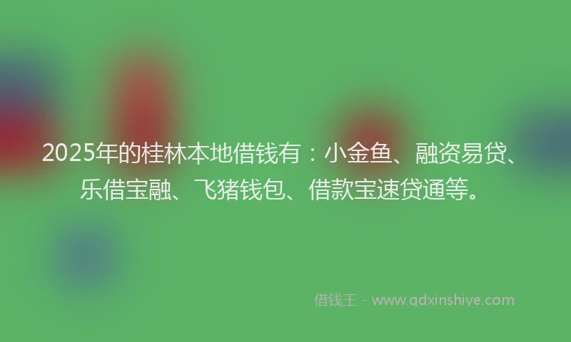 2025年的桂林本地借钱有：小金鱼、融资易贷、乐借宝融、飞猪钱包、借款宝速贷通等。