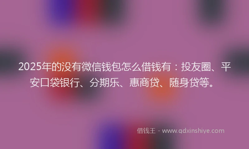 2025年的没有微信钱包怎么借钱有：投友圈、平安口袋银行、分期乐、惠商贷、随身贷等。