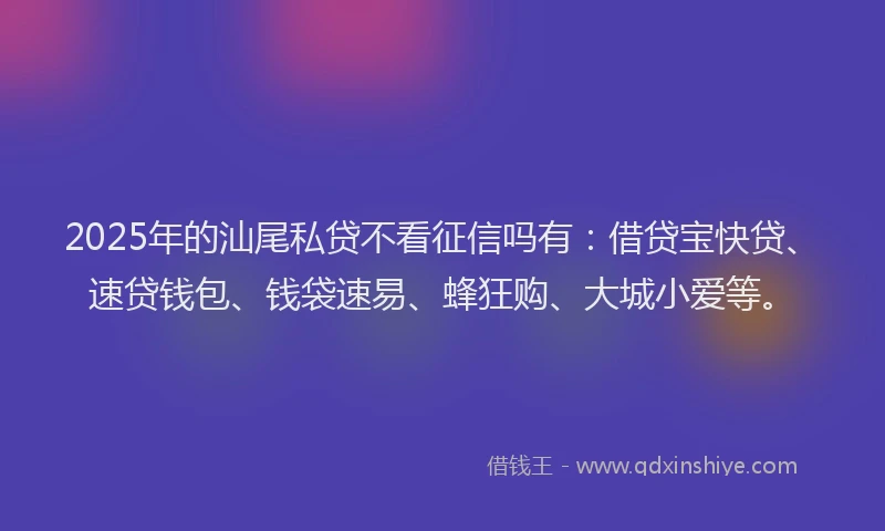 2025年的汕尾私贷不看征信吗有：借贷宝快贷、速贷钱包、钱袋速易、蜂狂购、大城小爱等。