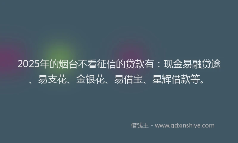 2025年的烟台不看征信的贷款有：现金易融贷途、易支花、金银花、易借宝、星辉借款等。