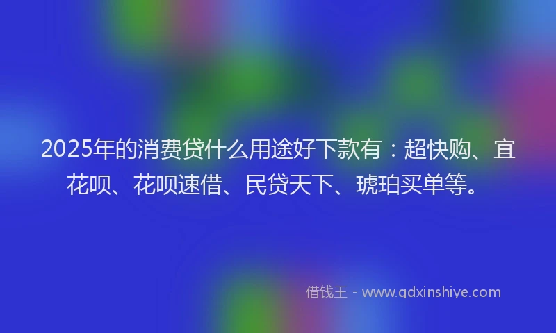 2025年的消费贷什么用途好下款有：超快购、宜花呗、花呗速借、民贷天下、琥珀买单等。