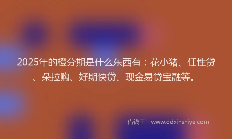 2025年的橙分期是什么东西有：花小猪、任性贷、朵拉购、好期快贷、现金易贷宝融等。