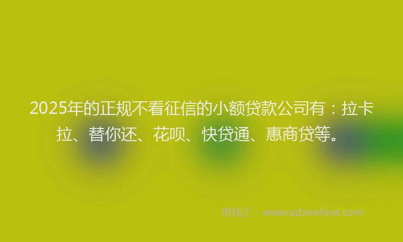 2025年的正规不看征信的小额贷款公司有：拉卡拉、替你还、花呗、快贷通、惠商贷等。