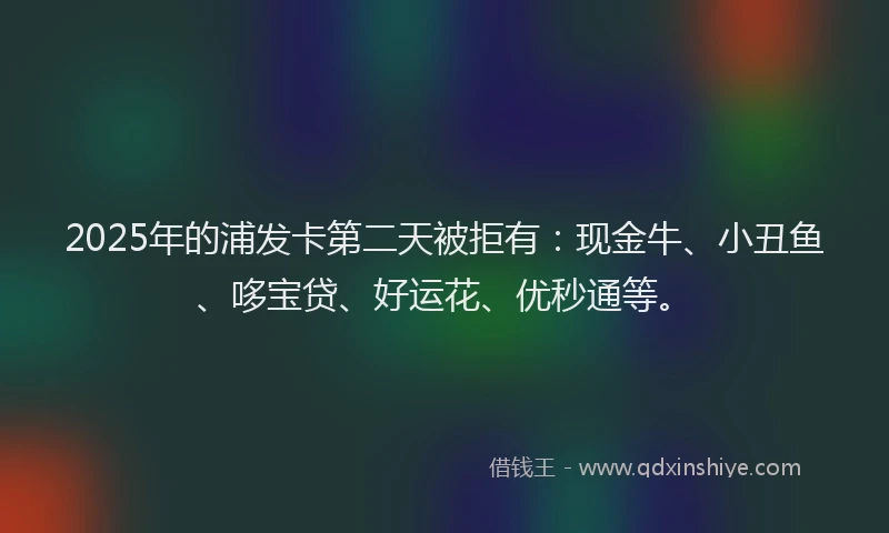 2025年的浦发卡第二天被拒有：现金牛、小丑鱼、哆宝贷、好运花、优秒通等。