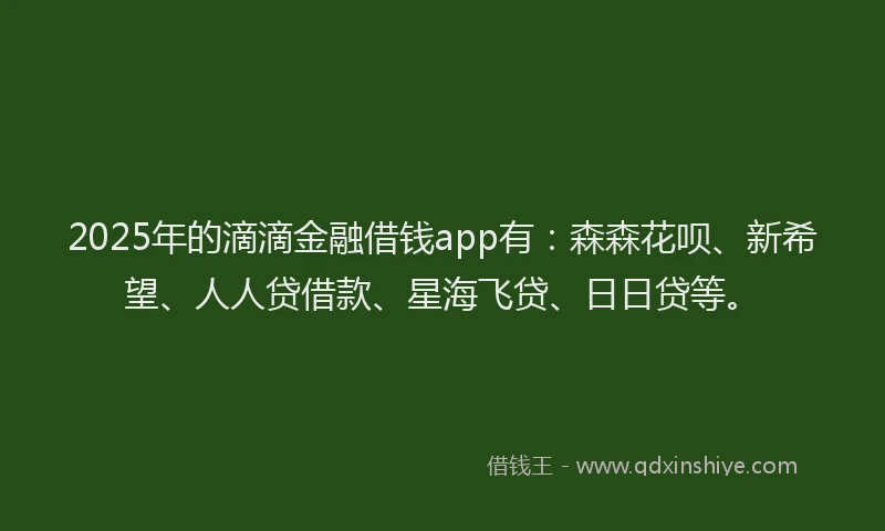 2025年的滴滴金融借钱app有：森森花呗、新希望、人人贷借款、星海飞贷、日日贷等。