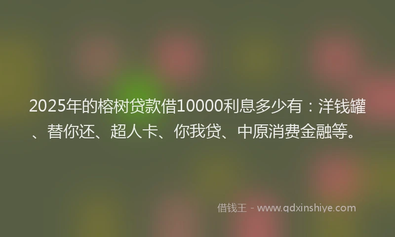 2025年的榕树贷款借10000利息多少有：洋钱罐、替你还、超人卡、你我贷、中原消费金融等。