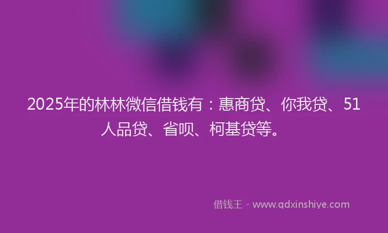 2025年的林林微信借钱有：惠商贷、你我贷、51人品贷、省呗、柯基贷等。