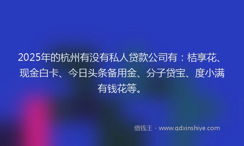 2025年的杭州有没有私人贷款公司有：桔享花、现金白卡、今日头条备用金、分子贷宝、度小满有钱花等。