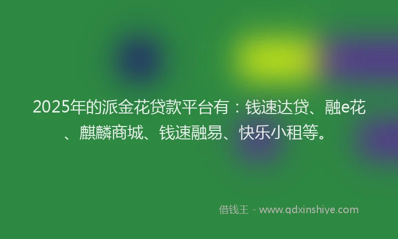 2025年的派金花贷款平台有：钱速达贷、融e花、麒麟商城、钱速融易、快乐小租等。