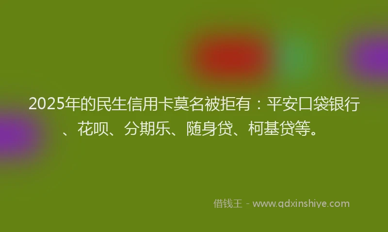 2025年的民生信用卡莫名被拒有：平安口袋银行、花呗、分期乐、随身贷、柯基贷等。