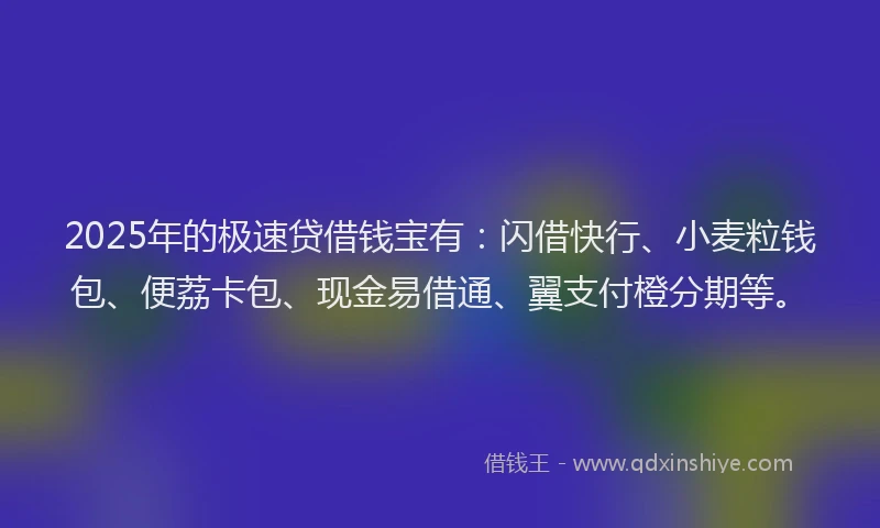 2025年的极速贷借钱宝有：闪借快行、小麦粒钱包、便荔卡包、现金易借通、翼支付橙分期等。