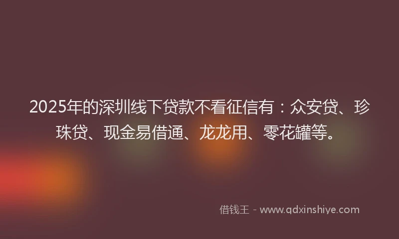 2025年的深圳线下贷款不看征信有：众安贷、珍珠贷、现金易借通、龙龙用、零花罐等。