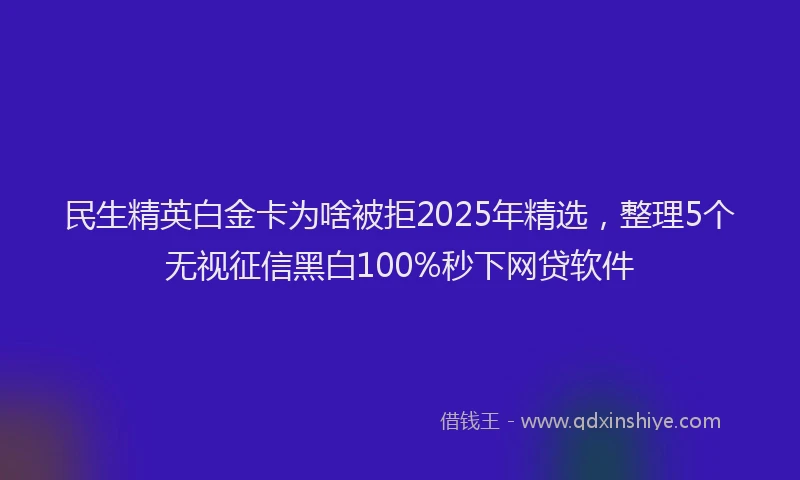 民生精英白金卡为啥被拒2025年精选，整理5个无视征信黑白100%秒下网贷软件