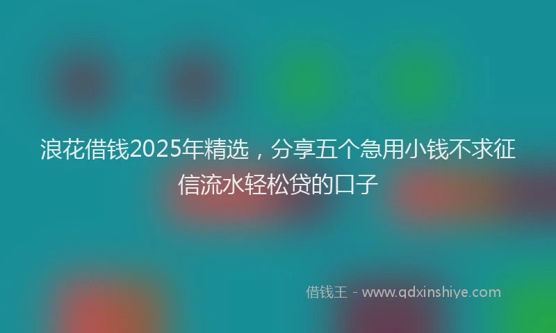 浪花借钱2025年精选，分享五个急用小钱不求征信流水轻松贷的口子