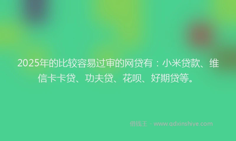 2025年的比较容易过审的网贷有：小米贷款、维信卡卡贷、功夫贷、花呗、好期贷等。