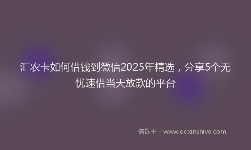 汇农卡如何借钱到微信2025年精选，分享5个无忧速借当天放款的平台