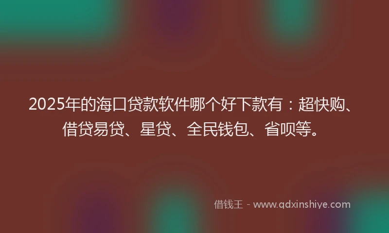 2025年的海口贷款软件哪个好下款有:超快购、借贷易贷、星贷、全民钱包、省呗等。