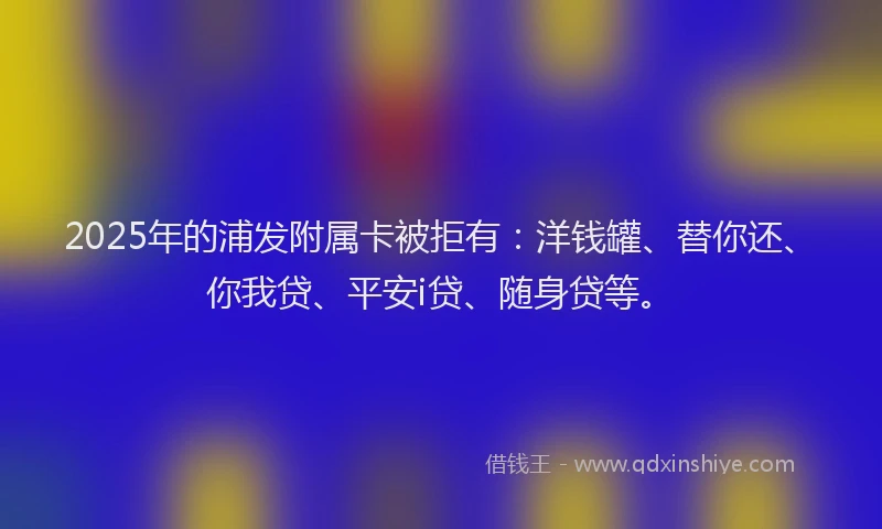 2025年的浦发附属卡被拒有：洋钱罐、替你还、你我贷、平安i贷、随身贷等。