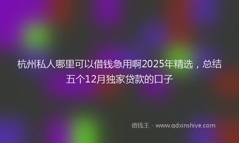 杭州私人哪里可以借钱急用啊2025年精选，总结五个12月独家贷款的口子