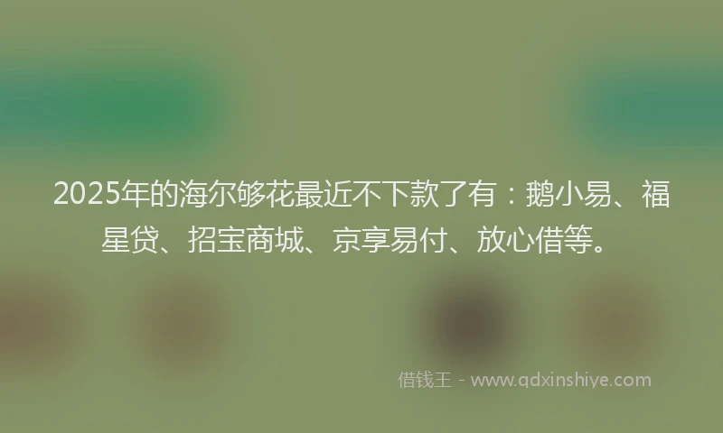 2025年的海尔够花最近不下款了有：鹅小易、福星贷、招宝商城、京享易付、放心借等。