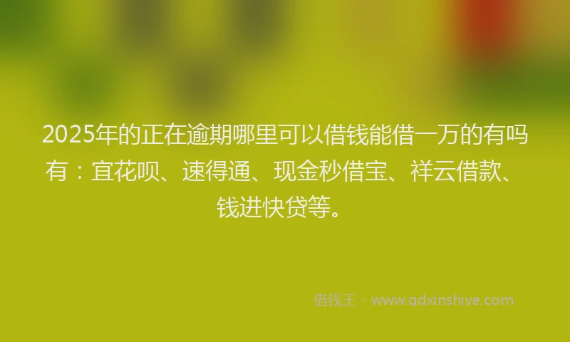 2025年的正在逾期哪里可以借钱能借一万的有吗有：宜花呗、速得通、现金秒借宝、祥云借款、钱进快贷等。
