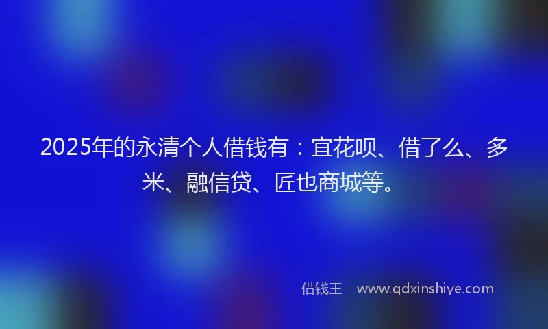 2025年的永清个人借钱有：宜花呗、借了么、多米、融信贷、匠也商城等。
