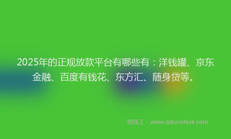 2025年的正规放款平台有哪些有：洋钱罐、京东金融、百度有钱花、东方汇、随身贷等。