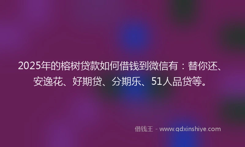 2025年的榕树贷款如何借钱到微信有：替你还、安逸花、好期贷、分期乐、51人品贷等。